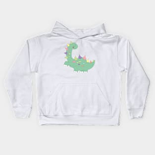 little green dinosaur with colorful dots Kids Hoodie